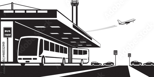 Bus from airport terminal to parking - vector illustration