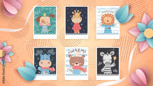 Set flat animals - idea for greeting card.