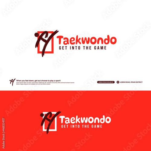 Taekwondo club logo design template, Martial arts logotype concept. Abstract sport tournament vector illustrations.