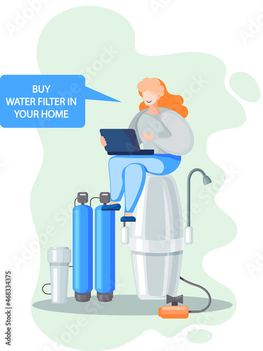 Buy water filter in home for cleaning tap water from mechanical, insoluble particles, impurities, chlorine and its derivatives. Household filtration systems for an apartment, reverse osmosis cleaning