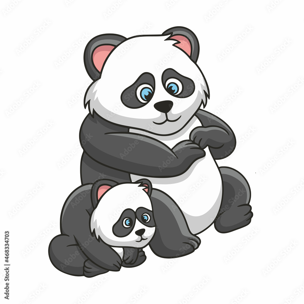 cartoon illustration panda with cub cartoon illustration panda with cub
