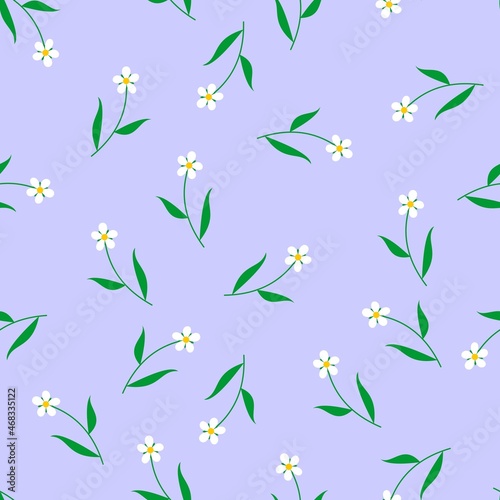 Abstract seamless pattern with white flowers on violet background. Fabric print or gift wrap. Vector design.