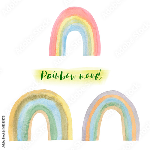 Watercolor illustration of a set  rainbow multicolored. Hand-drawn and suitable for all types of design and printing.