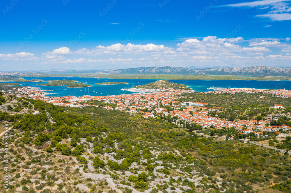 Towns Betina and Murter on the island of Murter in Dalmatia, Croatia, aerial view