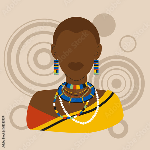 Colorful vector illustration of tanzania girl. African woman.