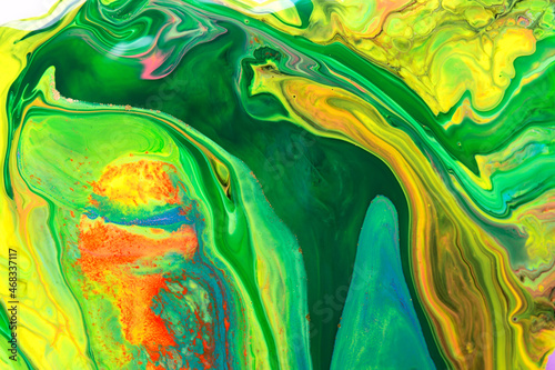 Abstract green wave mix ink texture.