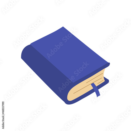 Blue closed book with bookmark. School textbook. Vector illustration