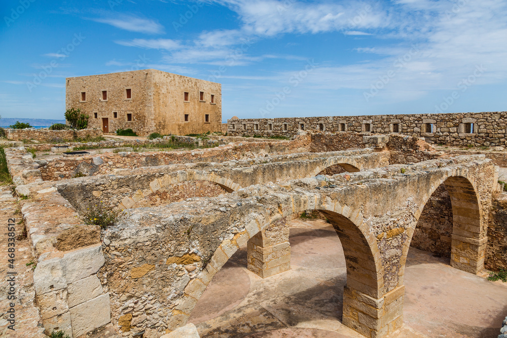 View of the ruins of the fortress of Fortezza in the Greek city of Rethymnon on the island of Crete