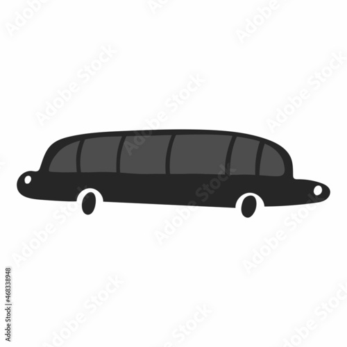 Vector illustration of black limousine isolated on white background in cartoon hand drawn style. Childish transport icon for nursery, baby apparel, textile and product design, wallpaper, wrapping