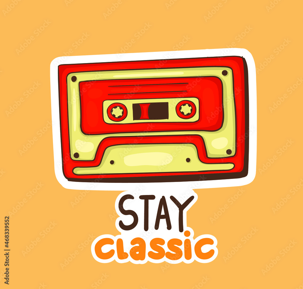 colorful hand drawn classic cassette stickers