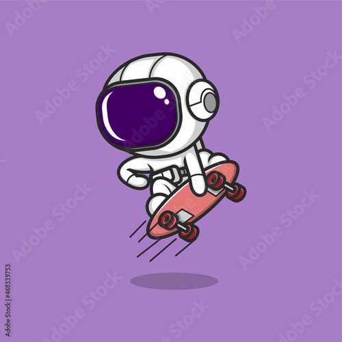 cute cartoon astronaut playing skateboard. vector illustration for mascot logo or sticker