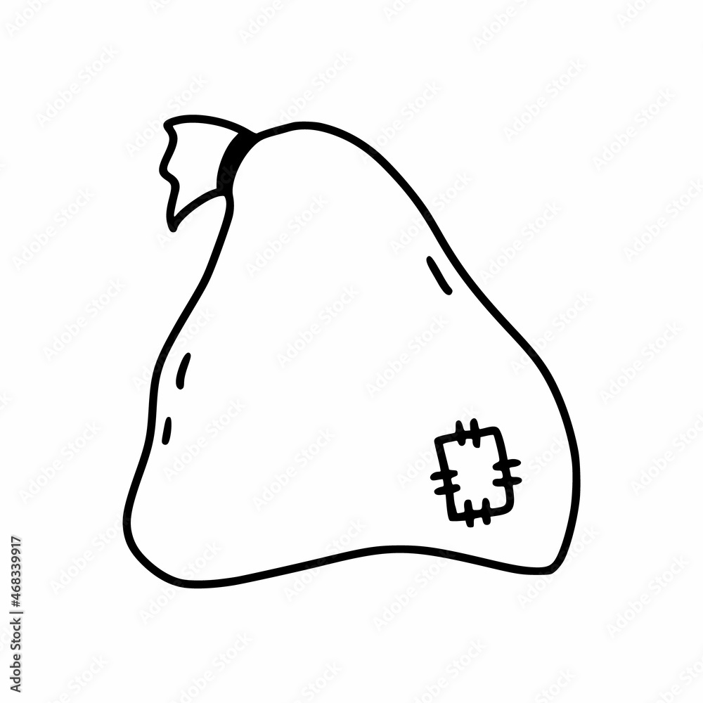 Pouch with a gift for New Year and Christmas. Coloring book for children. Vector illustration with doodles. The outline icon. Pouch with a gift for New Year and Christmas. Coloring book for children. Vector illustration with doodles. The outline icon.