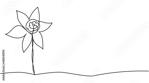One single line drawing of beauty fresh narcissus for garden logo. Printable decorative daffodil flower