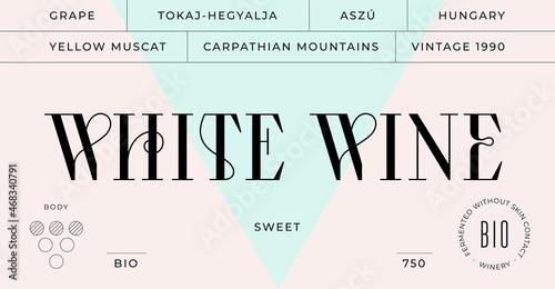 Minimal Label. Set of modern wine tag, label for brand, logo, sticker winery. Template design minimal label, tag or card with text modern font White Wine. Typographic wine tag. Vector Illustration