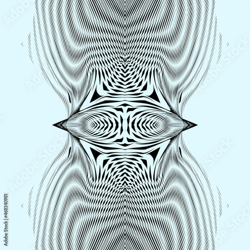 Geometric symmetric ornamental digital vertical border from lines and wavy stripes. Monochrome vector seamless pattern for created background saver, business card, poster, wall panel, home decor.