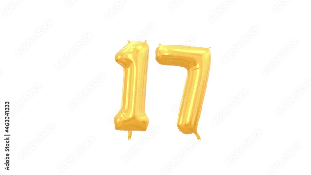 Helium Gold Balloon with Number - 17. Loop Animation with Alpha Luma Matte and Green Screen Background. Helium Gold Balloon with Number - 17. Loop Animation with Alpha Luma Matte and Green Screen Background.