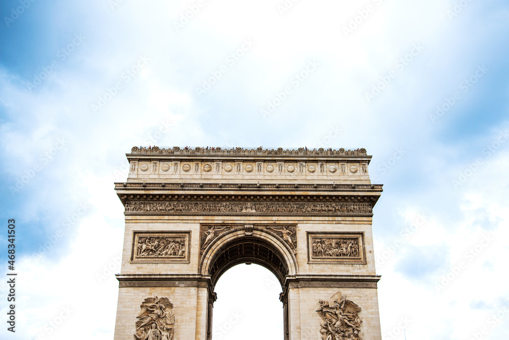 PARIS, FRANCE - August 22, 2019: Arc de Triomphe in Paris, one of the most famous monuments, Paris, France.