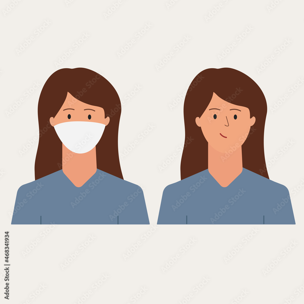 How to wear a mask woman, girl. Infographic. Coronavirus protection concept, Covid 19. How to wear a mask woman, girl. Infographic. Coronavirus protection concept, Covid 19.