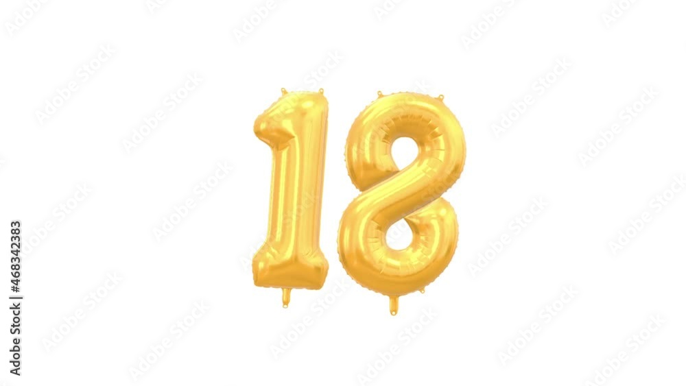 Vidéo Stock Helium Gold Balloon with Number - 18. Loop Animation with