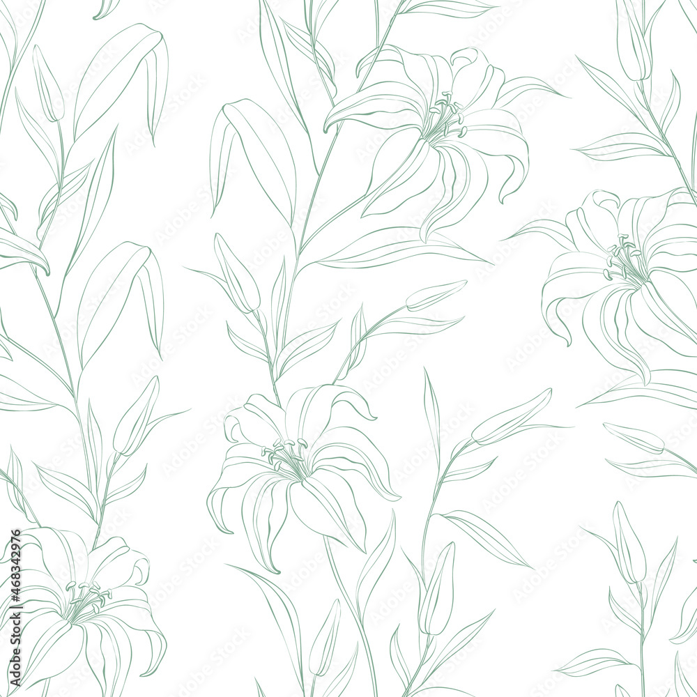 Seamless pattern from flowers of lilies on a white background.