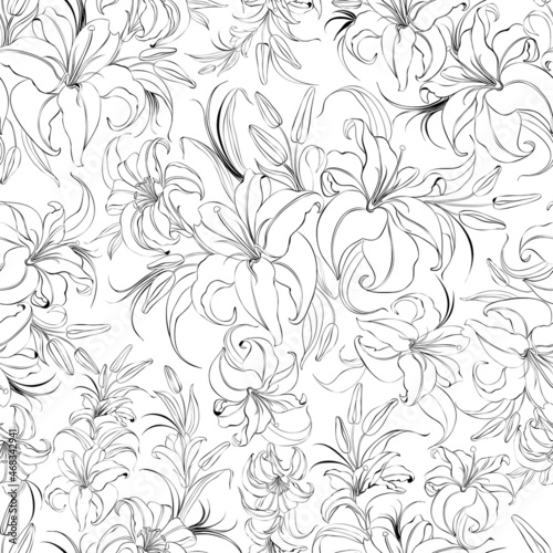 Seamless pattern from flowers of lilies on a white background.