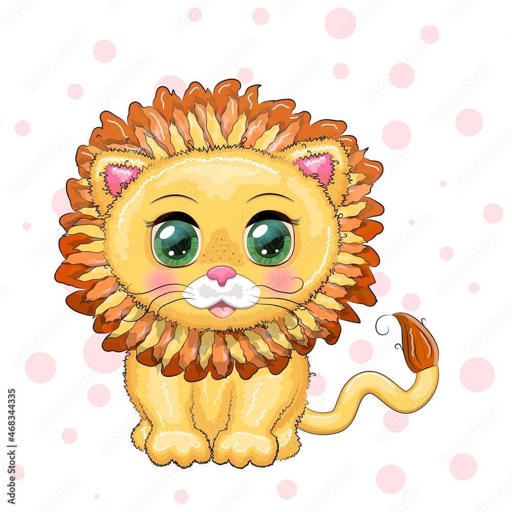Cartoon lion with expressive eyes. Wild animals, character, childish cute style Cartoon lion with expressive eyes. Wild animals, character, childish cute style