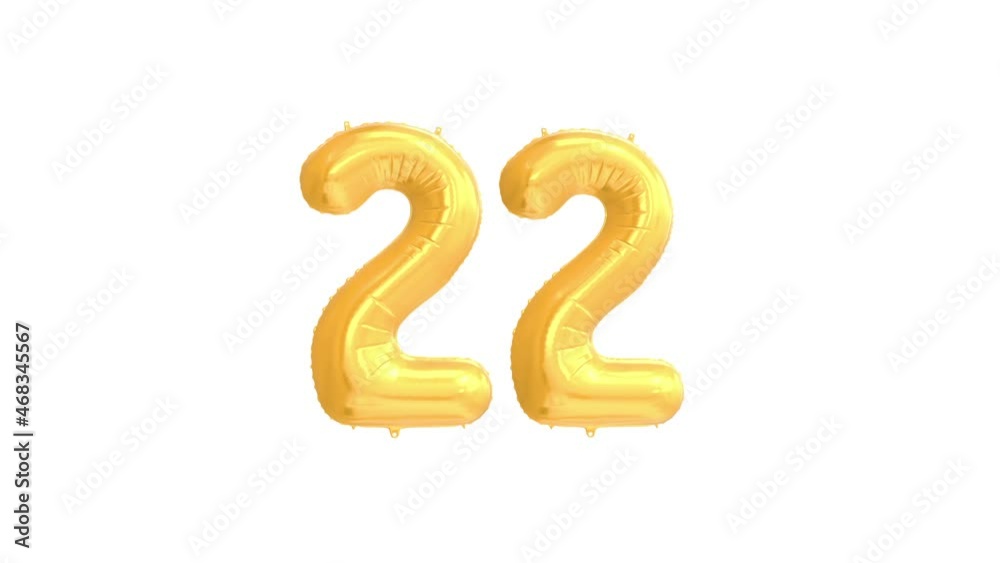 Helium Gold Balloon with Number - 22. Loop Animation with Alpha Luma Matte and Green Screen Background. Helium Gold Balloon with Number - 22. Loop Animation with Alpha Luma Matte and Green Screen Background.