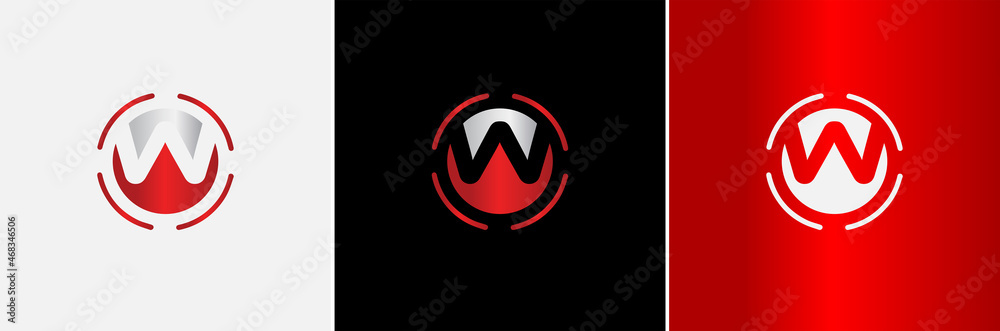 Silver Metallic Red W Logo Creative Modern Minimal Alphabet Initial ...
