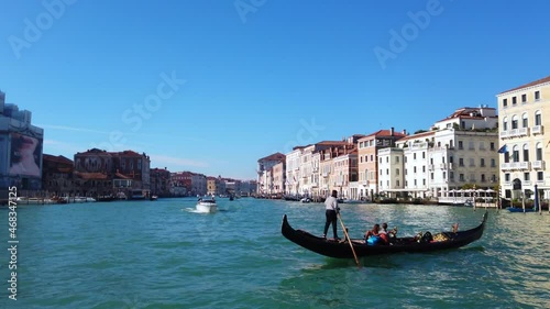 Europe, Venice November 2021 - Italy , Venice - Ancient  gondolas boats for tourists in the Venice lagoon - Resumption of tourism with the end of the lockdown due  Covid-19 Coronavirus - Canal Grande photo