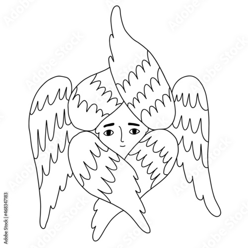 Fotografie, Obraz Religious outline symbol six winged Angel cherub and Seraph