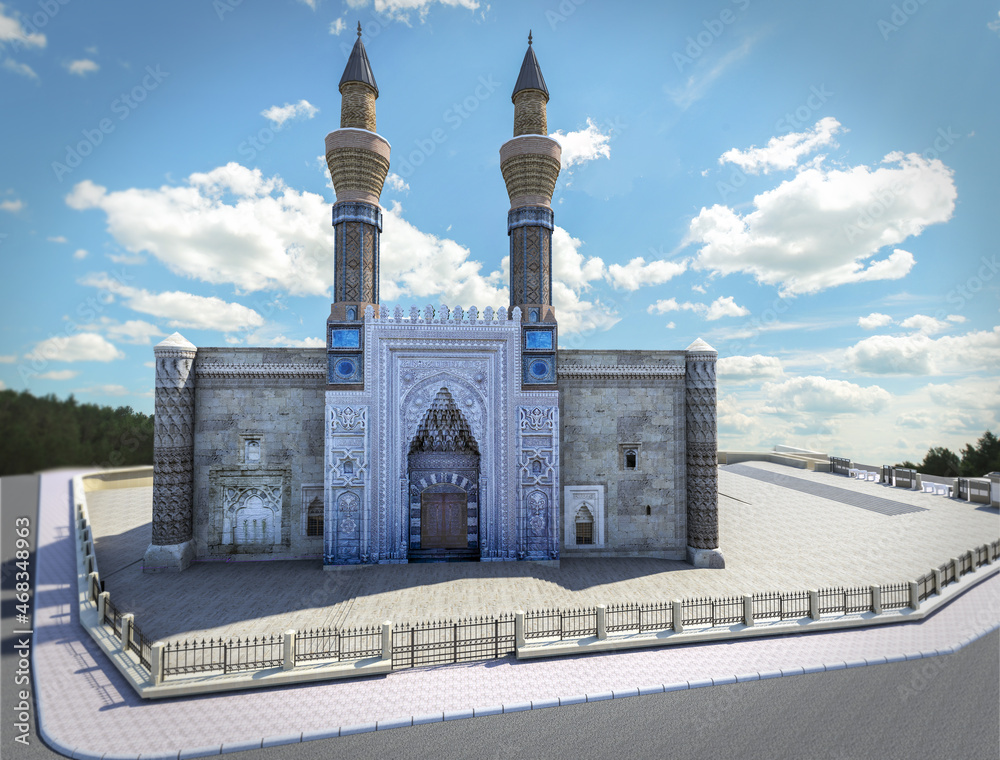 madrasa, sky madrasah 3d illustration, islamic architecture, Turkey