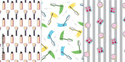 Seamless pattern with beauty make up cosmetic for ladies in isolated free vector background 