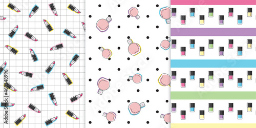 Seamless pattern with beauty make up cosmetic for ladies in isolated free vector background 