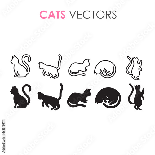 Cat black outline and silhoutte minimalist illustrations 