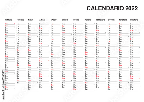 Calendario planner 2022 - festività e lingua in italiano photo
