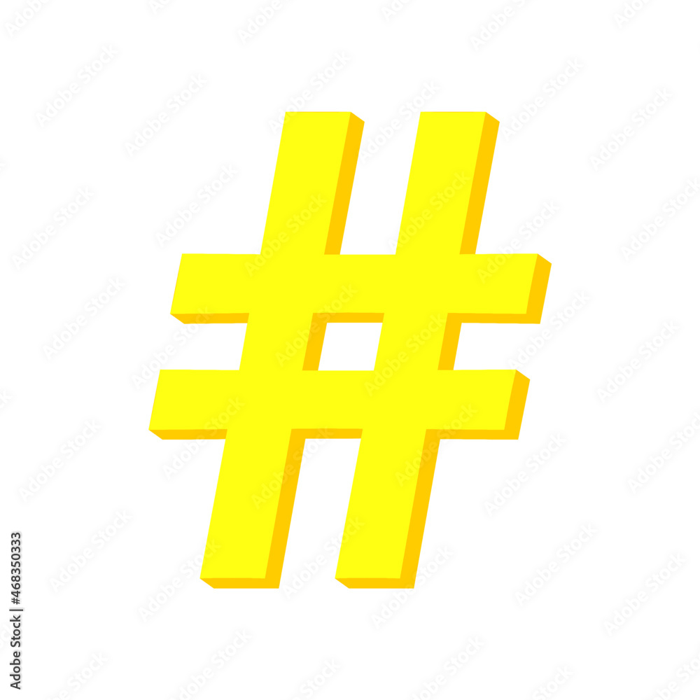 Fototapeta premium Yellow hashtag icon isolated on white