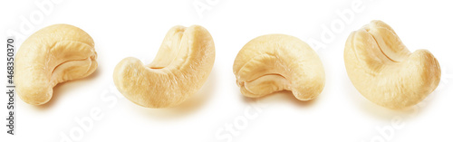 Cashew nuts isolated on white background, collection