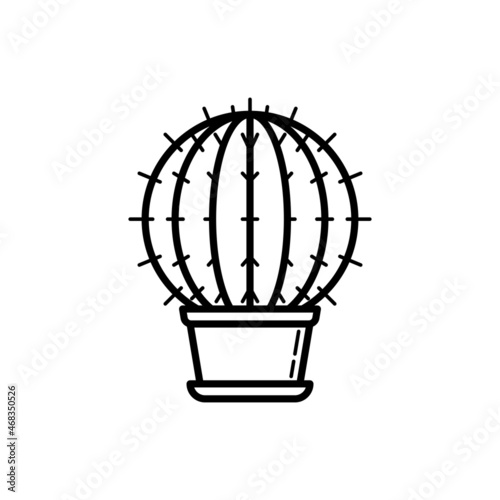 Cactus with prickles in pot thin line icon. Modern vector illustration of home plant.