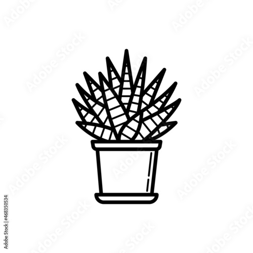 Succulent Haworthia in pot thin line icon. Modern vector illustration of house plant.