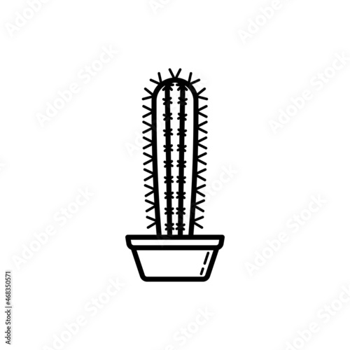 Cactus with prickles in pot thin line icon. Modern vector illustration of home plant.