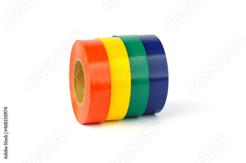 rolls of adhesive tape multicolored insulating tape isolated on white