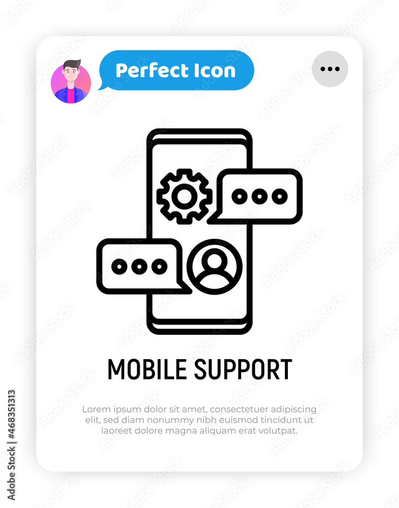 Mobile support thin line icon: chat on smartphone with speech bubble. Modern vector illustration. Mobile support thin line icon: chat on smartphone with speech bubble. Modern vector illustration.