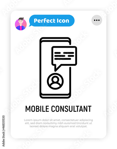 Online consultant thin line icon: chat with doctor on screen of smartphone. Telemedicine. Modern vector illustration.