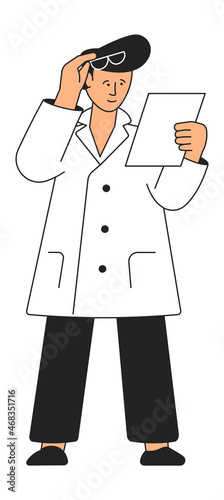 Doctor reading document. Man looking on medical history