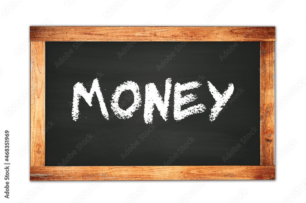 MONEY text written on wooden frame school blackboard. MONEY text written on wooden frame school blackboard.
