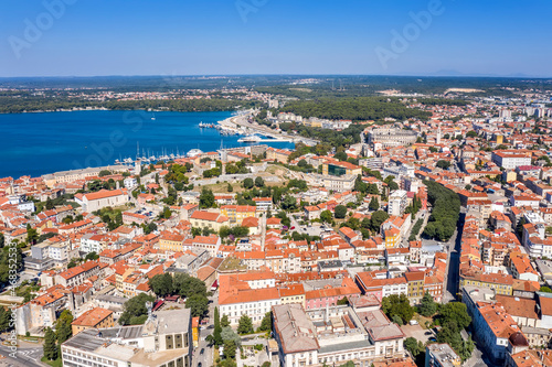 An amazing aerial view of Pula with amphitheatre and port, Istria, Croatia © burnel11