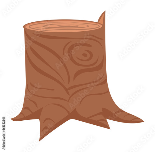 Tree stump icon. Cartoon tree trunk with roots