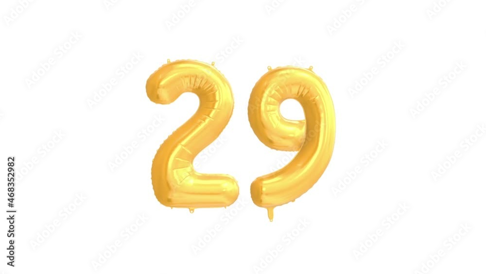 Helium Gold Balloon with Number - 29. Loop Animation with Alpha Luma Matte and Green Screen Background. Helium Gold Balloon with Number - 29. Loop Animation with Alpha Luma Matte and Green Screen Background.