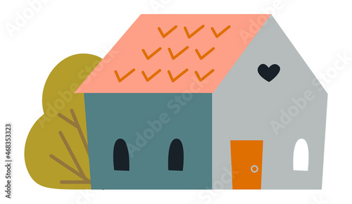 Tiny house with heart window. Lovely home