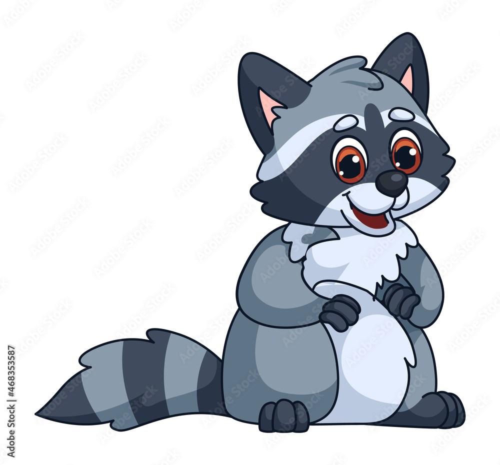 Raccoon icon. Cute cartoon animal with striped tail Raccoon icon. Cute cartoon animal with striped tail